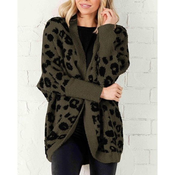 Womens Long Sleeve Open Front Fall Fashion Loose Knit Printed Winter Coats - Picture 4 of 4